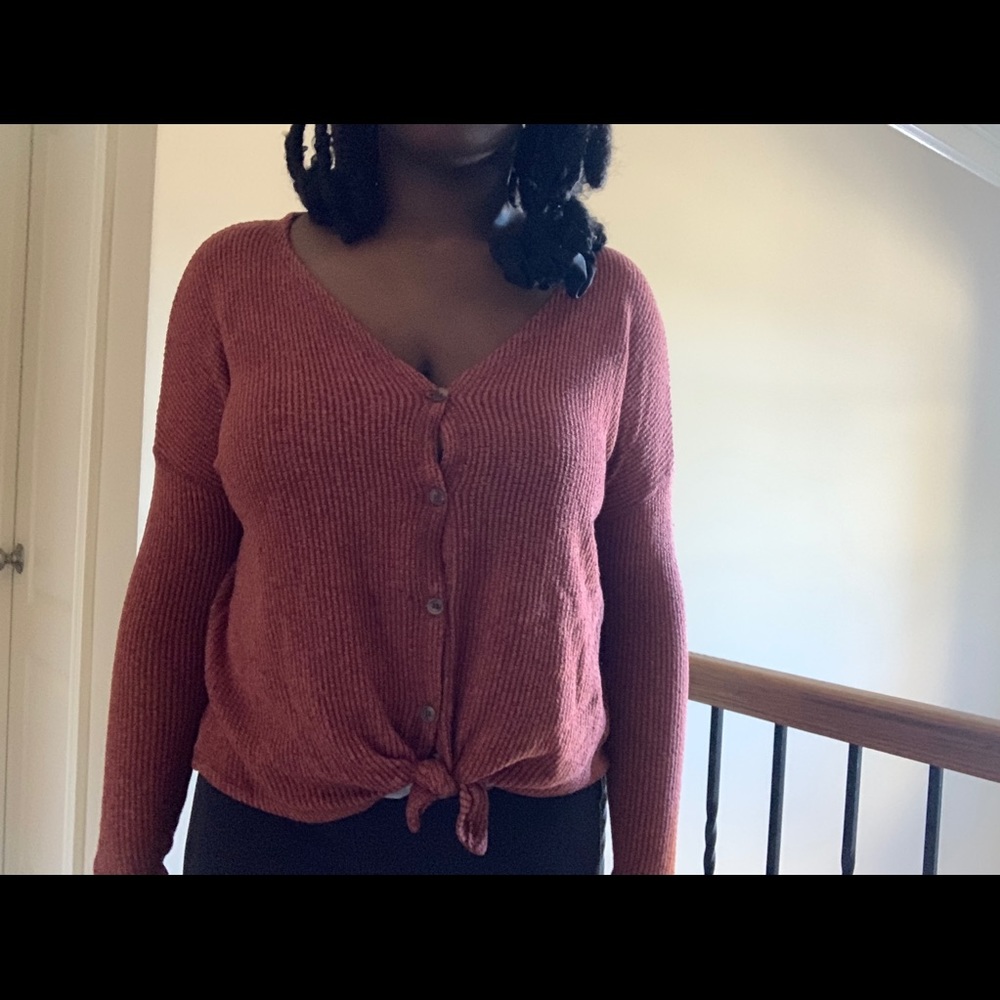 Watfle knit cropped cardigan